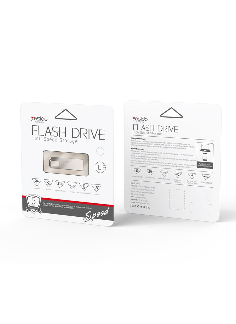 Yesido - FL13 Metal Fast Data 32GB USB2.0 U Disk USB Flash Disk Silver - Image 1