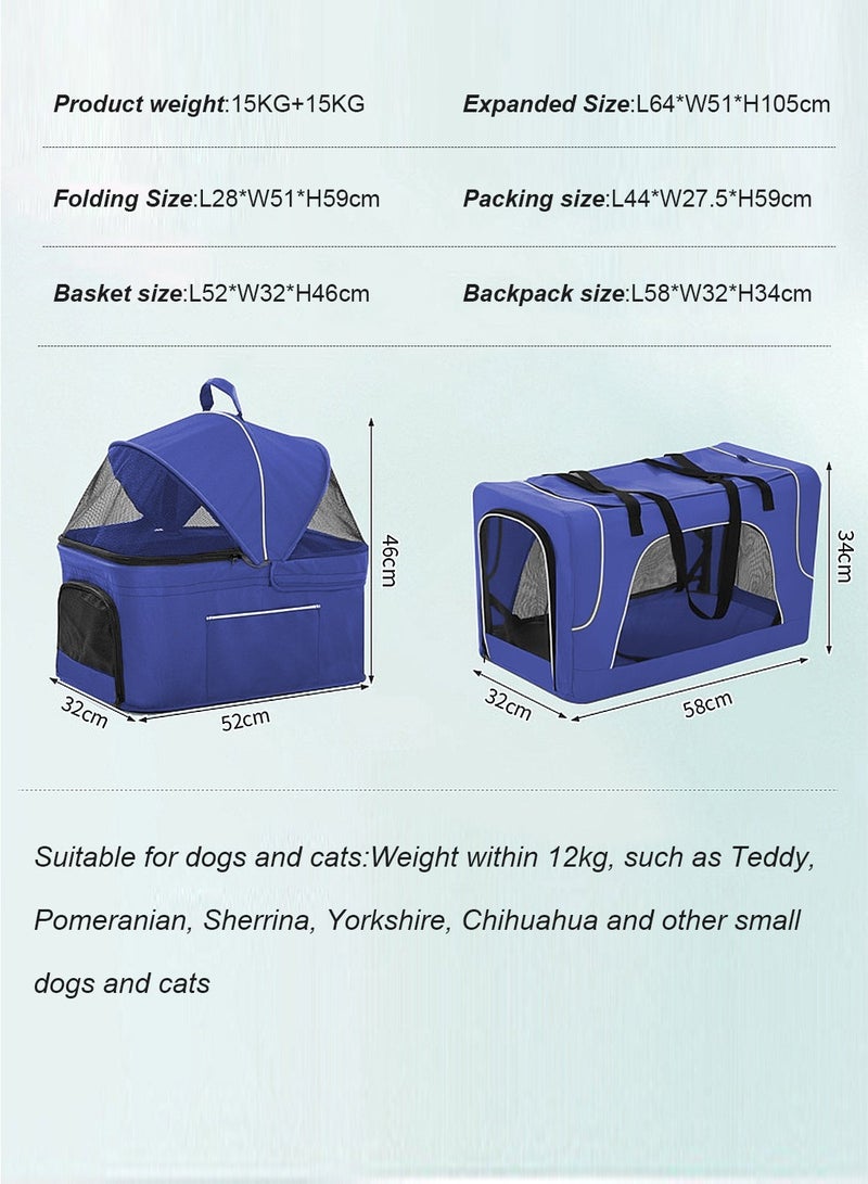 كيدل عربة الحيوانات الأليفة للطي عربة الحيوانات الأليفة الكلب والقط عربة الحيوانات الأليفة المزدوجة - Image 3