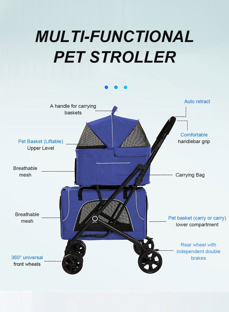 كيدل عربة الحيوانات الأليفة للطي عربة الحيوانات الأليفة الكلب والقط عربة الحيوانات الأليفة المزدوجة - Image 5