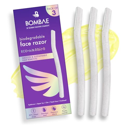 Bombae Reusable & Biodegradable Face & Eyebrow Razors for Women - 3 | Instant Glow & Painless Hair Removal | For Eyebrows, Upper Lip, Chin, Peach Fuzz, Forehead, Unibrow, Sideburns | Dermaplaning tool | Korean Skincare| Safe For all Skin Types - Image 1