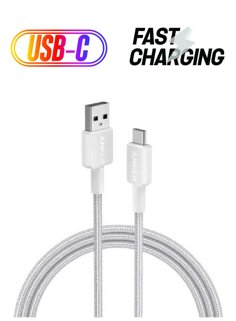 Anker 322 USB-A to USB-C 6ft, 1.8m Braided Cable A81H6H21 White - Image 1