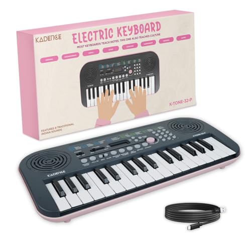 Kadence K-Tone Mini Pink Keyboard – 32 Keys, 128 Tones including 15 Realistic Voices & 8 Indian Instruments, 128 Rhythms, 30 Demo Songs, Kids Beginner Keyboard with power adapter (Without Adaptor) - Image 1