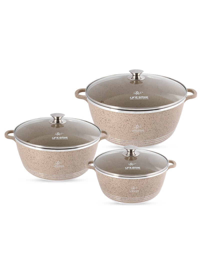 Life Smile 6-Piece Nonstick Granite Cookware Set – Premium Cookwares with Stainless Steel Rim, Oven-Safe Pots and Pans | Includes 32cm (9.5L), 36cm (13L), and 40cm (18L) Soup Pots with Lids - Image 1