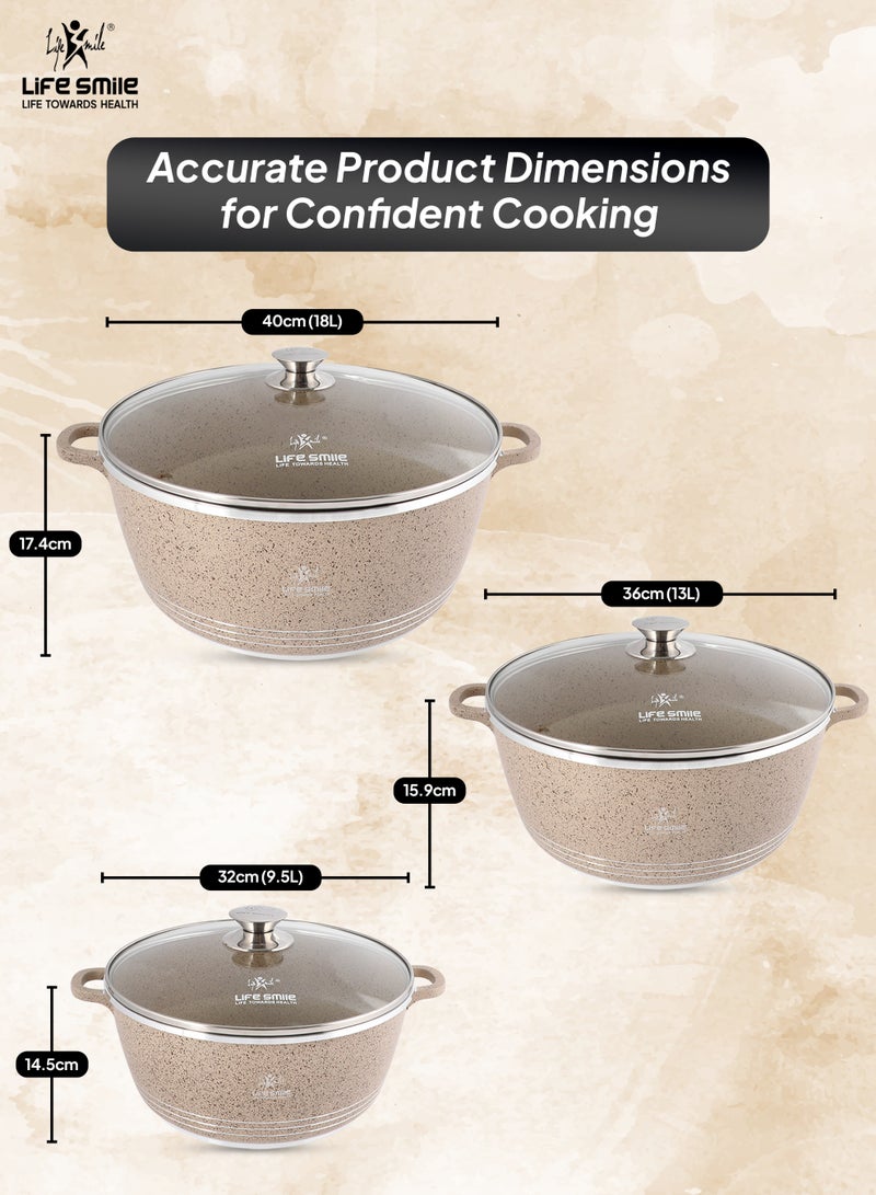 Life Smile 6-Piece Nonstick Granite Cookware Set – Premium Cookwares with Stainless Steel Rim, Oven-Safe Pots and Pans | Includes 32cm (9.5L), 36cm (13L), and 40cm (18L) Soup Pots with Lids - Image 3