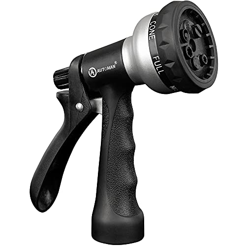AUTOMAN-Garden-Hose-Nozzle, ABS Water Spray Nozzle, 7 Adjustable Watering Patterns, Slip Resistant for Watering Plants, Lawn& Garden, Washing Cars, Cleaning, Showering Pets & Outdoor Fun.Silver Color - Image 1