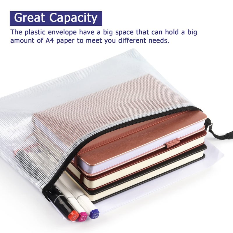 Hutou 6 Pack Mesh Zipper Pouch Document Bag Waterproof Zip File Folders for School Office Supplies Travel Storage Bags (White) - Image 5