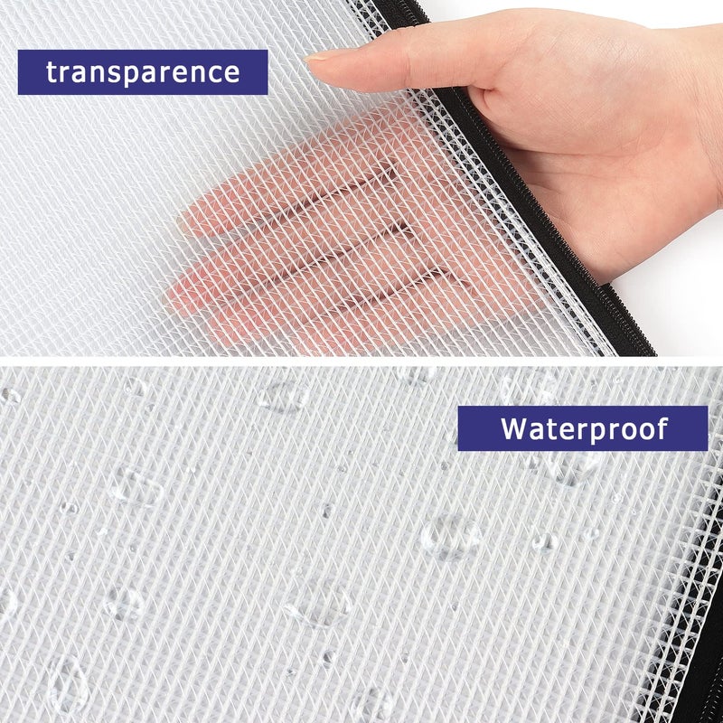 Hutou 6 Pack Mesh Zipper Pouch Document Bag Waterproof Zip File Folders for School Office Supplies Travel Storage Bags (White) - Image 4