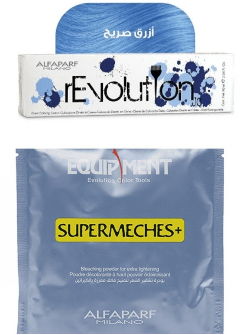 ALFAPARF MILANO - Equipment Supermeches And Powder Bleach Clear 50g And Revolution Jc Hair Colour True Blue 90ml - Image 1