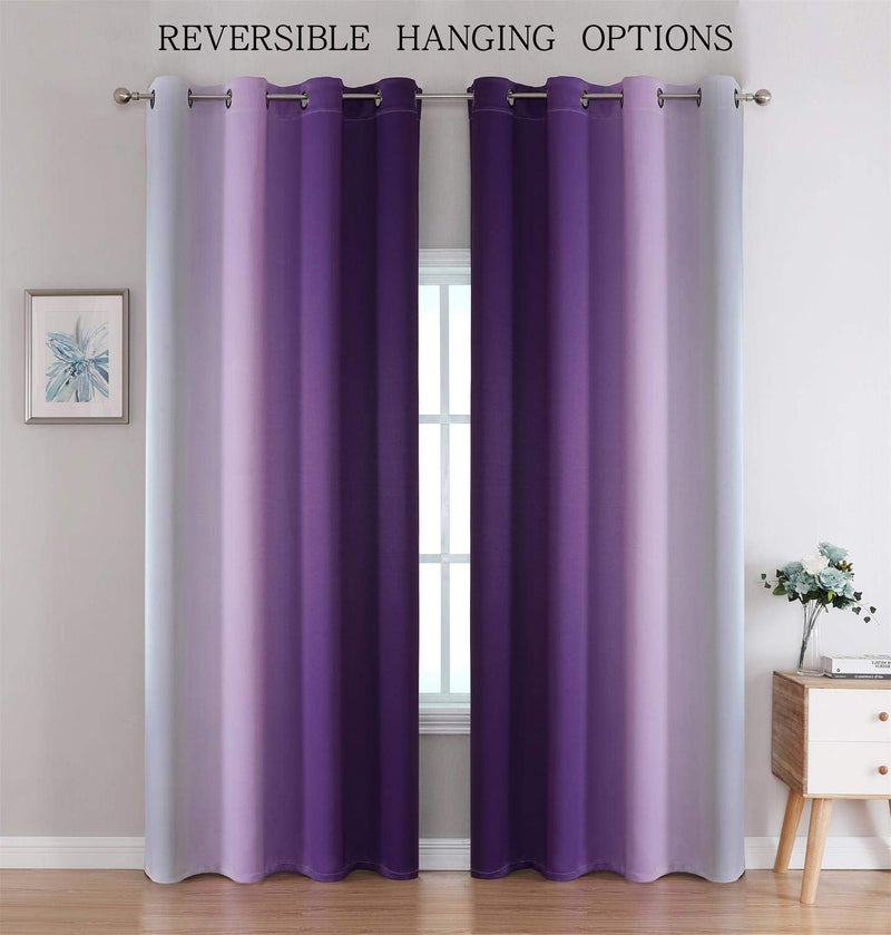 G2000 Blackout Curtains & Drapes for Bedroom Living Room 84 Inches Long Purple and Greyish White Room Darkening Window Treatments Ombre Thermal Insulated Light Blocking Grommet Backdrop 2 Panels Set - Image 2