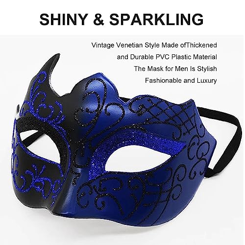 Ralleyfun Men Masquerade Mask Couple Venetian Mask for Party Halloween Costume Carnival (Black+Blue) - Image 2