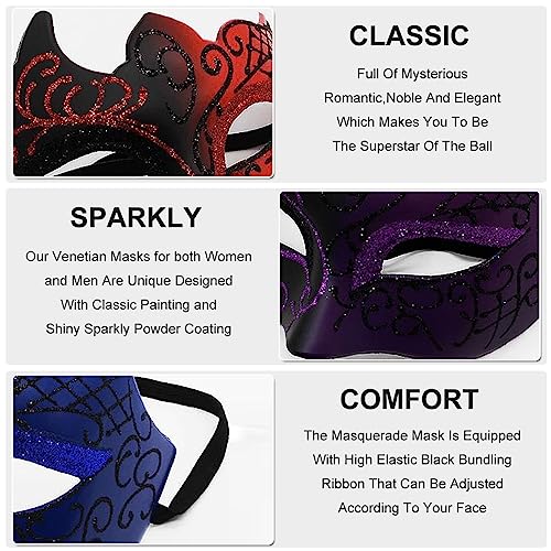 Ralleyfun Men Masquerade Mask Couple Venetian Mask for Party Halloween Costume Carnival (Black+Blue) - Image 3