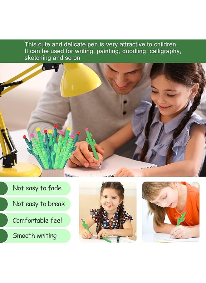 X spring - Gel Pens 24 Pieces Cactus Pens Cactus Shaped Roller Pens Kids Green Cactus Pens Saguaro Shaped Pen Black Gel Ink With Flower For Classroom Office School Student Gift Supplies Cactus - Image 1