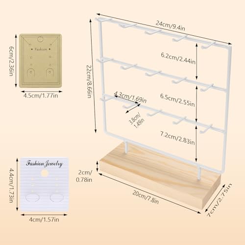 RNTBWD Earring Display Stand 3 Tier 15 Hooks Wood Earring Display Rack Holder for Earings Necklaces Rings Bracelets Keychains White - Image 3