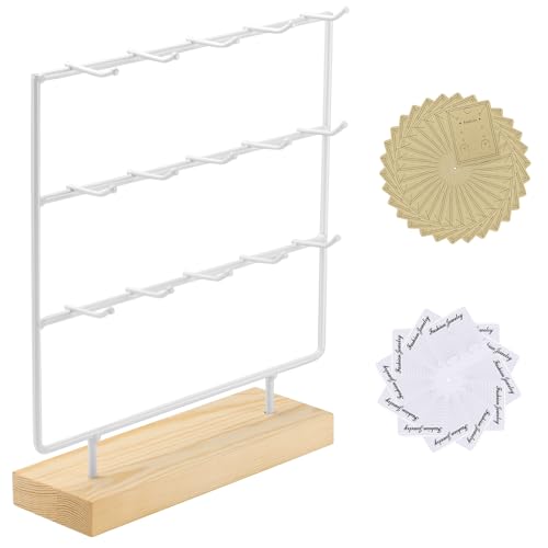 RNTBWD Earring Display Stand 3 Tier 15 Hooks Wood Earring Display Rack Holder for Earings Necklaces Rings Bracelets Keychains White - Image 1