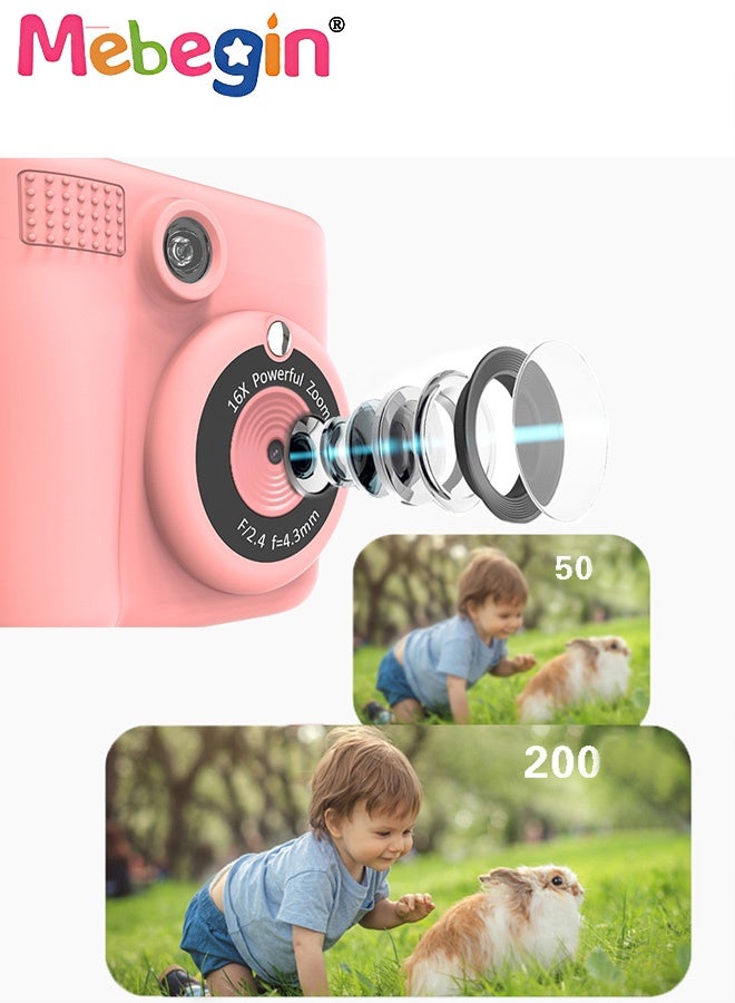 MEBEGIN Kids Toy Camera, 1080P HD Instant Camera with 32G SD Card, 3 Volumes of Printing Paper, 5 Coloured Pens and Lanyard, Portable Selfie Camera with Video Recording Function and Flash, Ideal Gift for Kids - Image 2