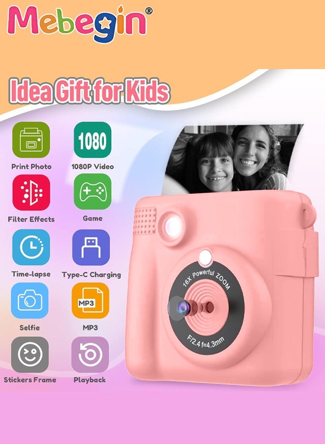 MEBEGIN Kids Toy Camera, 1080P HD Instant Camera with 32G SD Card, 3 Volumes of Printing Paper, 5 Coloured Pens and Lanyard, Portable Selfie Camera with Video Recording Function and Flash, Ideal Gift for Kids - Image 3