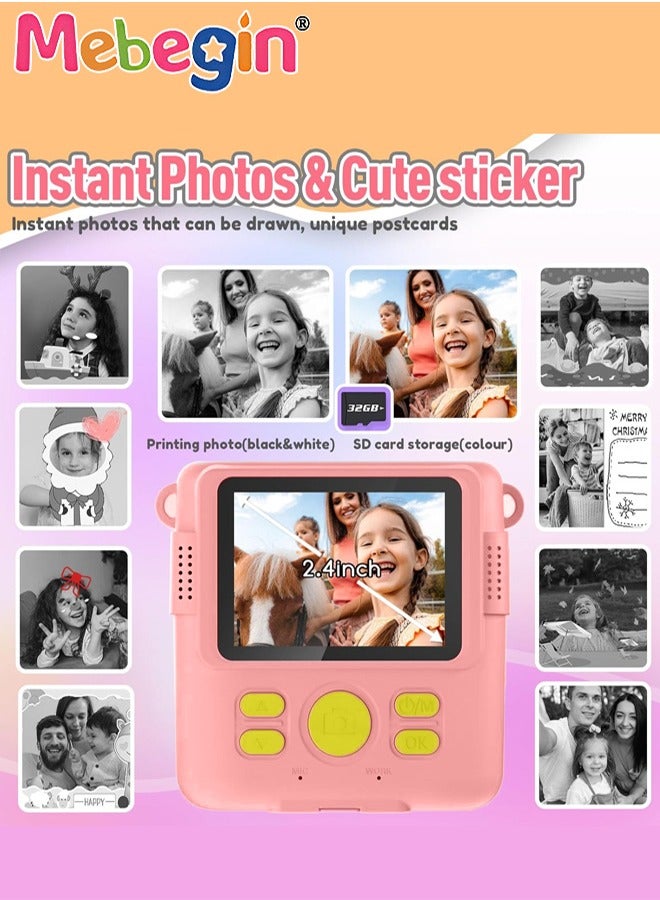 MEBEGIN Kids Toy Camera, 1080P HD Instant Camera with 32G SD Card, 3 Volumes of Printing Paper, 5 Coloured Pens and Lanyard, Portable Selfie Camera with Video Recording Function and Flash, Ideal Gift for Kids - Image 4