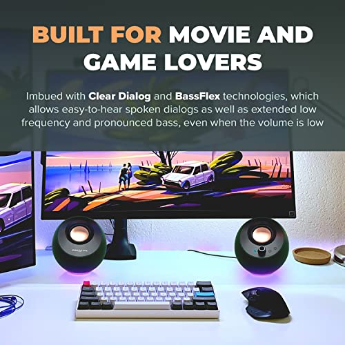 Creative مكبرات صوت كمبيوتر كرييتف بيبل برو مينيملست 2.0 مع USB-C وبلوتوث 5.3 وإضاءة RGB قابلة للتخصيص، حوار واضح وتقنية باس فليكس، صوت USB، منفذ سماعة، لجهاز الكمبيوتر وماك - Image 4