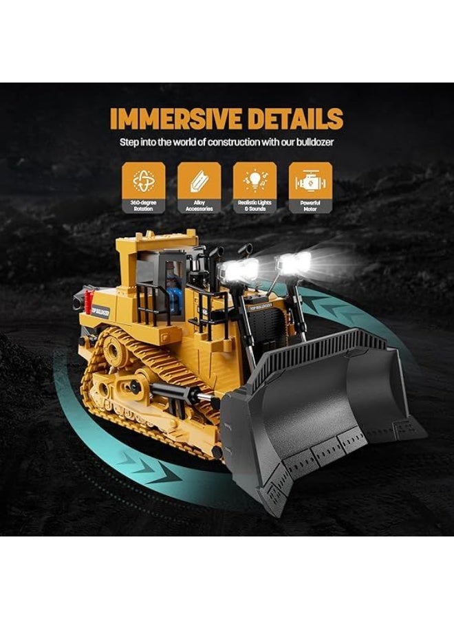 Truck 11-Channel Remote Control Bulldozer Toy – 2.4GHz Full Functional RC Construction Dozer with Metal Blade & Ripper, LED Lights & Sound, 1:20 Scale Realistic Tractor for Kids Ages 6-10+ | Durable ABS Plastic & Rubber Tracks | Great Gift for Boys & Aspiring Builders - Image 2