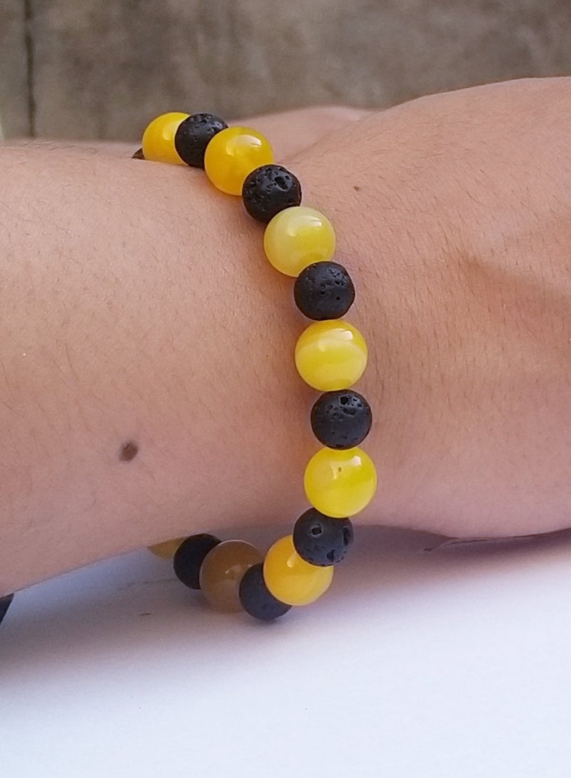 HADIGEMS Yellow Akik and LavaRock Beads Strech Bracelet - Image 3
