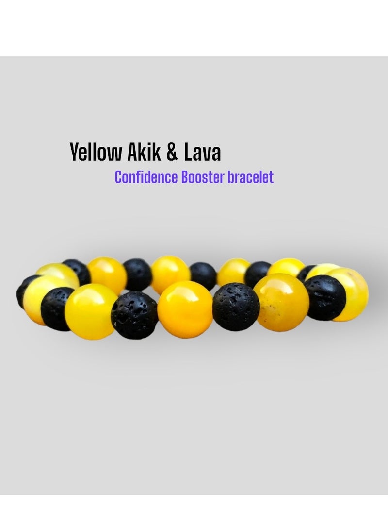 HADIGEMS Yellow Akik and LavaRock Beads Strech Bracelet - Image 5