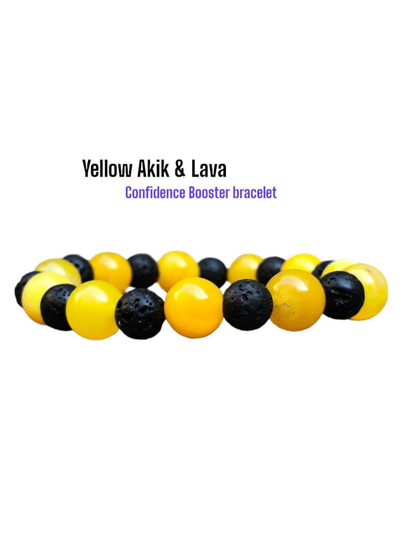 HADIGEMS Yellow Akik and LavaRock Beads Strech Bracelet - Image 4
