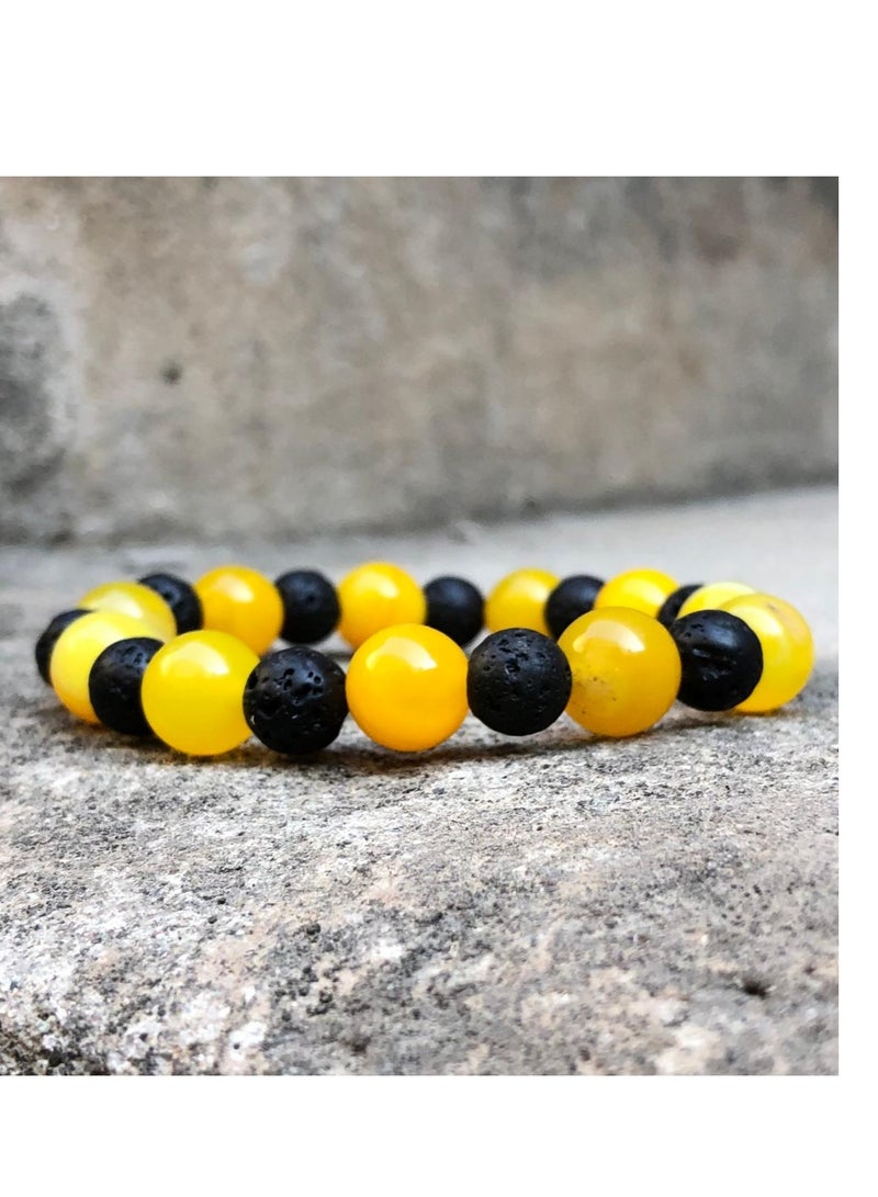 HADIGEMS Yellow Akik and LavaRock Beads Strech Bracelet - Image 2
