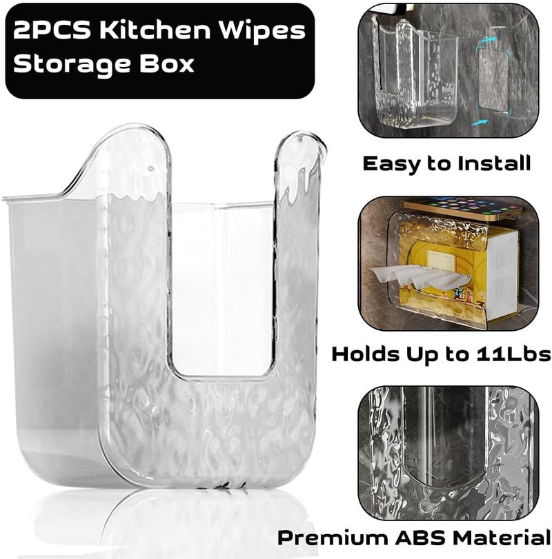 Abnaok Kitchen Wipes Storage Box Abnaok 2PCS WallMounted Tissue Box Flushable Wipes Holder for Bathroom Refillable Wipes Container Box NonSlip Toilet Wipes Container Keeps Wipes Fresh - Image 3