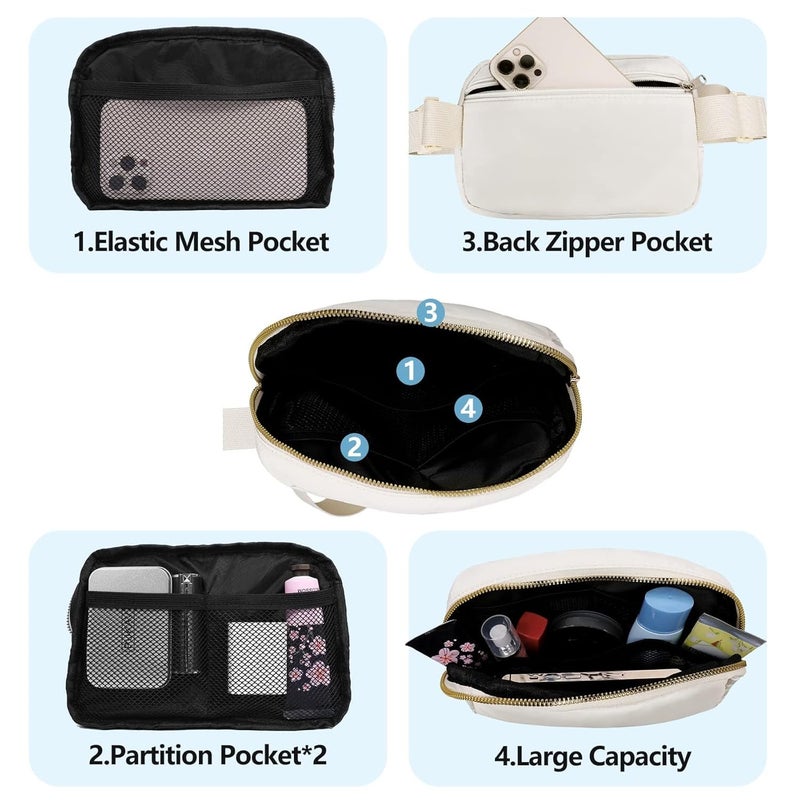 VOROLO Fanny Pack For Women And Men Crossbody Bag Belt Bag with Adjustable Strap, Off White, One Size, 1 Pack Fanny Pack - Image 3
