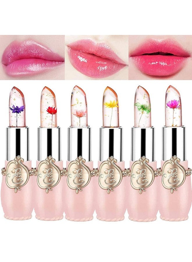 firstfly Pack of 6 Crystal Flower Jelly Lipstick, Long Lasting Nutritious Lip Balm Lips Moisturizer Magic Temperature Color Change Lip Gloss (Pink) - Image 2