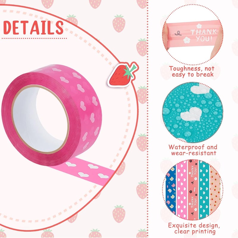 Epakh 5 Rolls Cute Heart Packing Tape Colorful Printing Shipping Tape Cartoon Package Tape Decorative and Colored Tape Duct Tape with Designs for Sealing Boxes Luggage 177 Inches x 110 yd - Image 2
