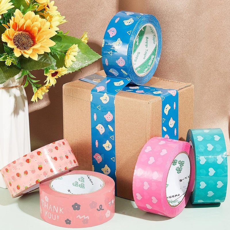 Epakh 5 Rolls Cute Heart Packing Tape Colorful Printing Shipping Tape Cartoon Package Tape Decorative and Colored Tape Duct Tape with Designs for Sealing Boxes Luggage 177 Inches x 110 yd - Image 4