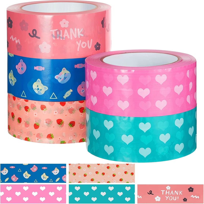 Epakh 5 Rolls Cute Heart Packing Tape Colorful Printing Shipping Tape Cartoon Package Tape Decorative and Colored Tape Duct Tape with Designs for Sealing Boxes Luggage 177 Inches x 110 yd - Image 1
