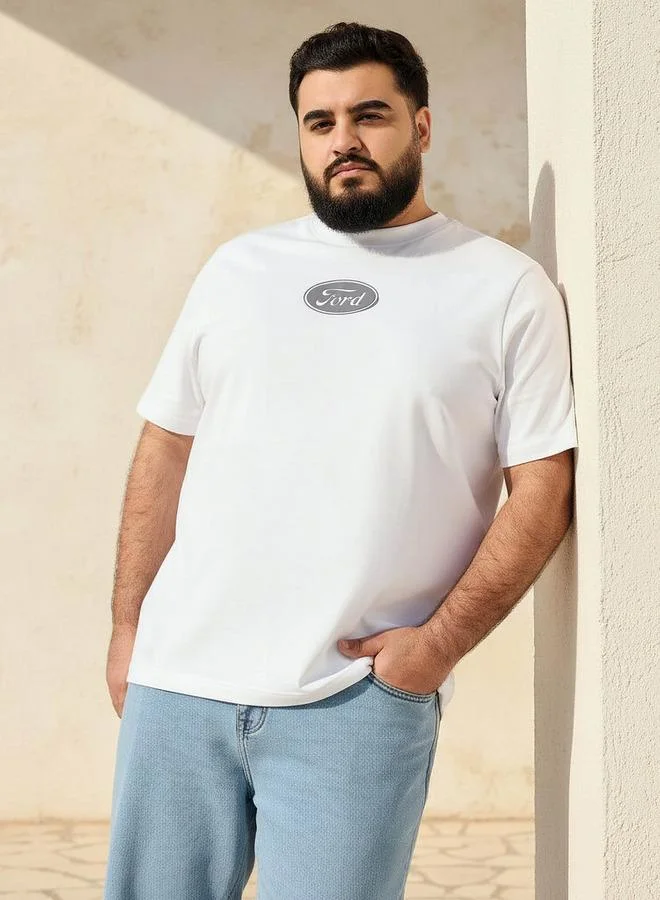ماكسيم Men Regular Fit Crew Neck Short Sleeves Ford Mustang Print T shirt