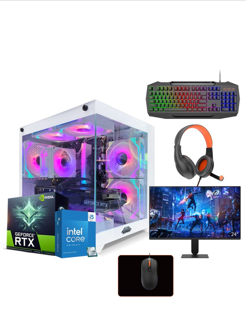 Arab Gamers NOVA All In One Bundle Gaming PC, Intel Core i5-12400F Processor/ NVIDIA RTX 3050 8GB GPU/ 16GB RAM/ 1TB SSD/ 24" FHD Monitor/ Keyboard, Mouse & Headphone Set /Built-in WiFi/ Windows 11 Pro / RGB Gaming Case White - Image 1