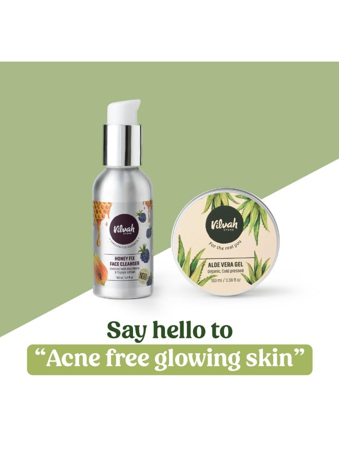 Vilvah Store Anti-Acne Combo, Aloe Vera Gel 100ml + Honey Facewash 100ml (Hone Fix) Fights Effectively Against Acne and Reduce Dark Spots - - Image 2