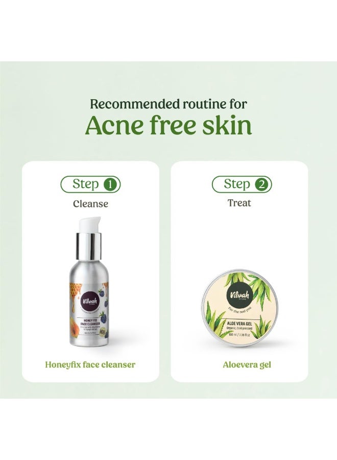 Vilvah Store Anti-Acne Combo, Aloe Vera Gel 100ml + Honey Facewash 100ml (Hone Fix) Fights Effectively Against Acne and Reduce Dark Spots - - Image 4