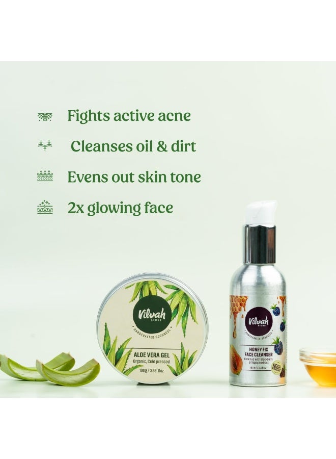 Vilvah Store Anti-Acne Combo, Aloe Vera Gel 100ml + Honey Facewash 100ml (Hone Fix) Fights Effectively Against Acne and Reduce Dark Spots - - Image 3