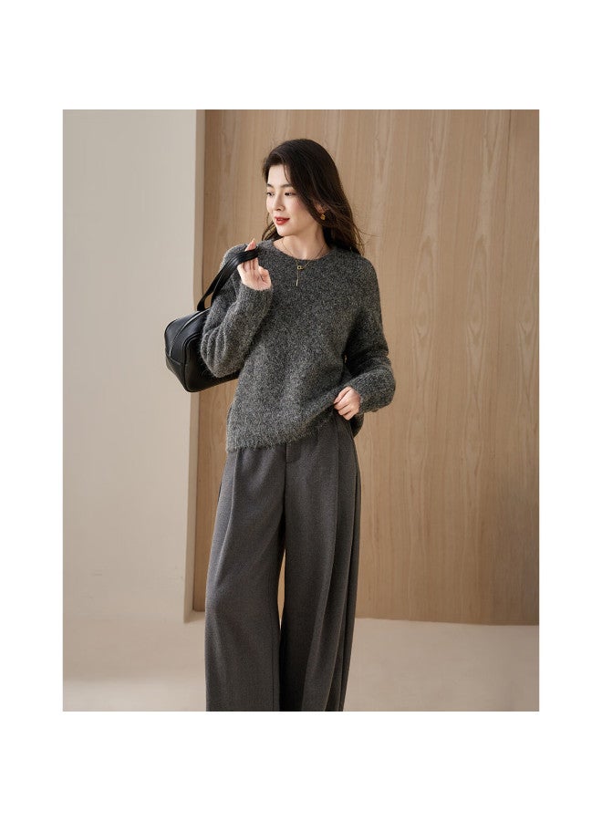 dme Demana Luxury Alpaca Wool Blend Winter Lazy Style Long Hair Crew Neck Soft Elegant Knit Sweater For Women - Image 4