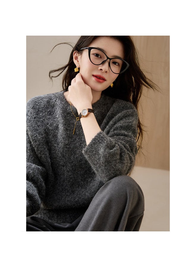 dme Demana Luxury Alpaca Wool Blend Winter Lazy Style Long Hair Crew Neck Soft Elegant Knit Sweater For Women - Image 1