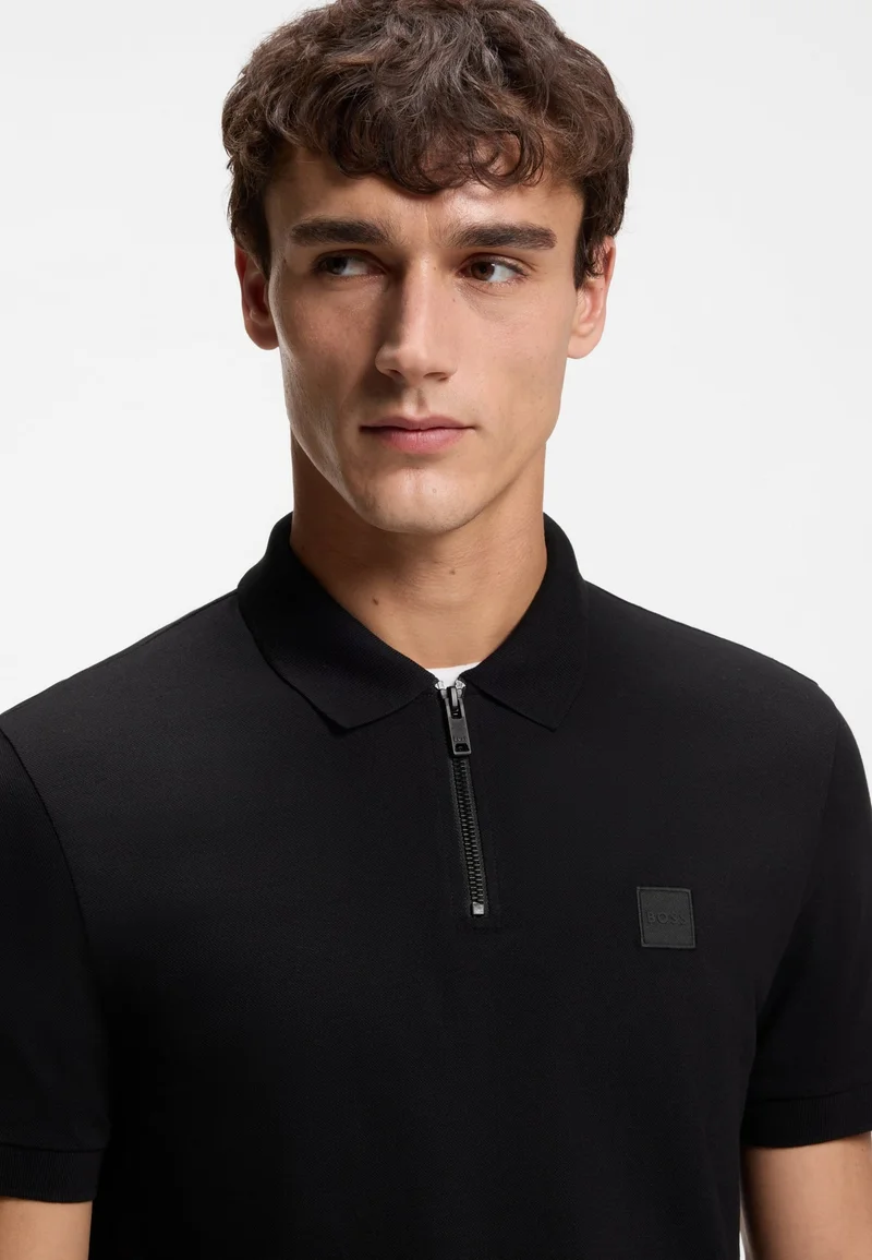 بوس Stretch-cotton slim-fit polo shirt with logo patch