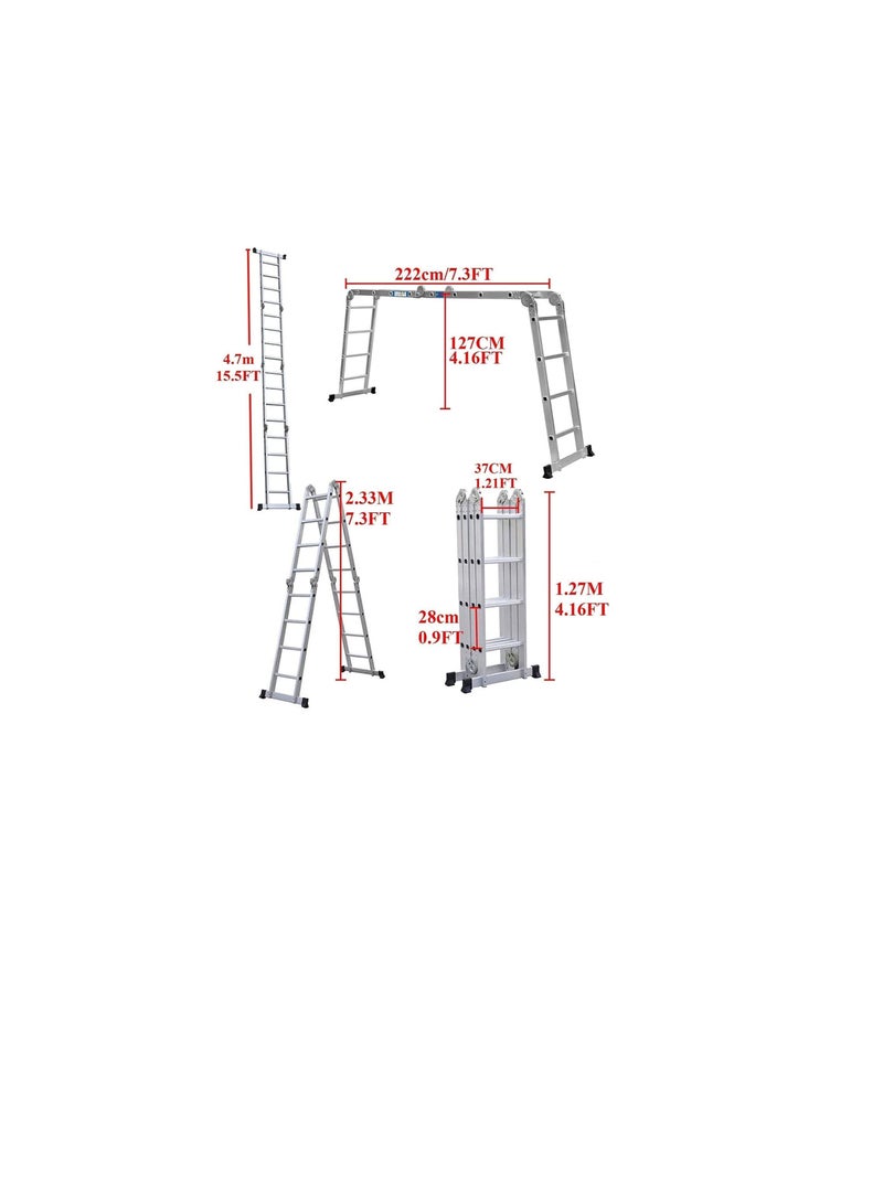 ROBUSTLINE Robustline Multi Purpose Folding Step Ladder Platform Extendable Scaffold Ladder Aluminum 7 in 1 Extension Step Lightweight (4x4)  - Image 3