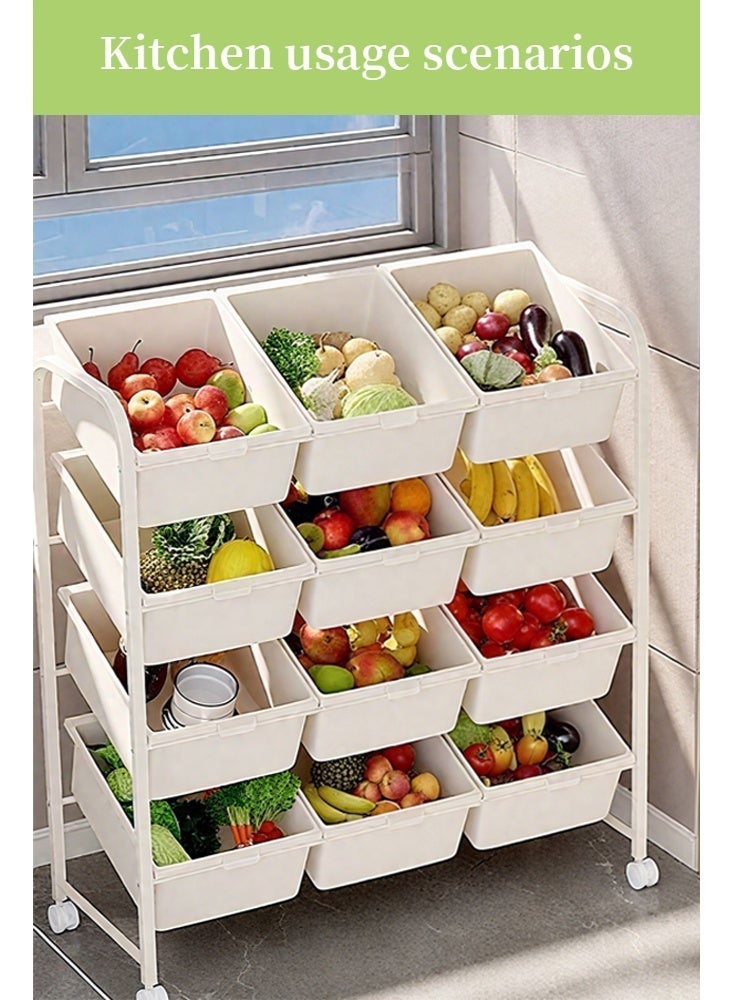 Forthcan Toy Storage Rack, Heavy Duty Anti-Tip, Independent Storage Bins with 45° Tilt Design for Easy Access, Cream White, 3 Rows 4 Layers 12 Bins, High-Quality Carbon Steel Construction - Image 5