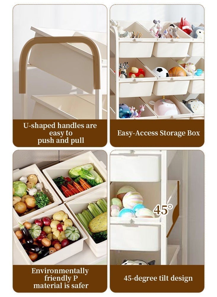 Forthcan Toy Storage Rack, Heavy Duty Anti-Tip, Independent Storage Bins with 45° Tilt Design for Easy Access, Cream White, 3 Rows 4 Layers 12 Bins, High-Quality Carbon Steel Construction - Image 3