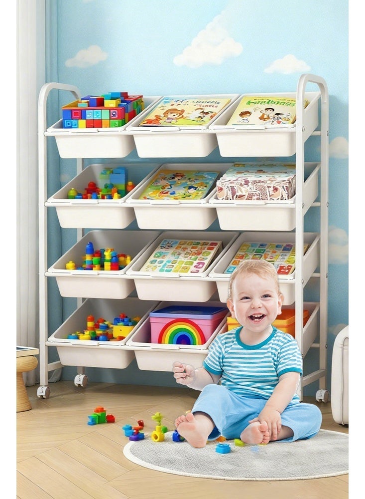 Forthcan Toy Storage Rack, Heavy Duty Anti-Tip, Independent Storage Bins with 45° Tilt Design for Easy Access, Cream White, 3 Rows 4 Layers 12 Bins, High-Quality Carbon Steel Construction - Image 2