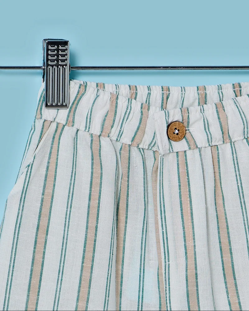Redtag Infant Boys White And Striped Shorts