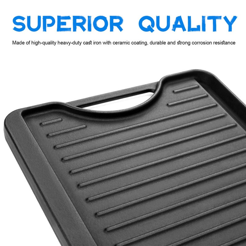 GGC Cast Iron Reversible Griddle, 2-in-1 Griddle Pan for Gas Stove Tops, Gas Grills and Camping, 20 x 10.5 Flat and Ribbed Griddle Plate for Indoor and Outdoor Cooking - Image 4