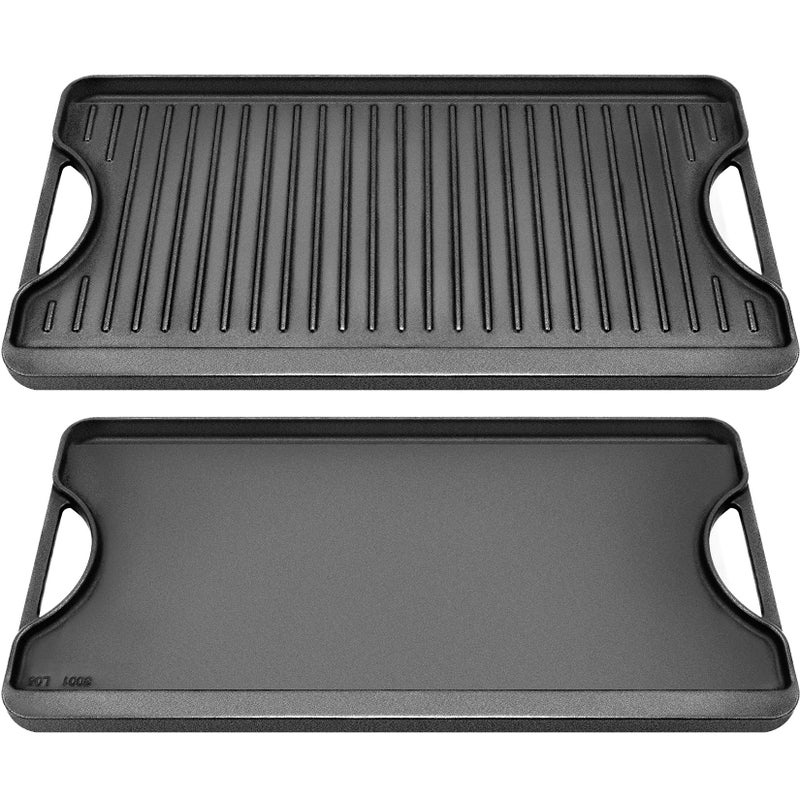 GGC Cast Iron Reversible Griddle, 2-in-1 Griddle Pan for Gas Stove Tops, Gas Grills and Camping, 20 x 10.5 Flat and Ribbed Griddle Plate for Indoor and Outdoor Cooking - Image 1