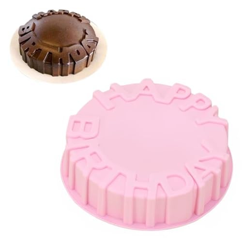 TLISMI Soft Silicone Happy Birthday Letter Embossed Cake Mould for Cakes| Microwave Oven Safe| Kitchen Cake Baking Tools| Non-Stick Round Shape Mold for Jelly, Pudding, Muffin (Multicolor, Pack of 1) - Image 1