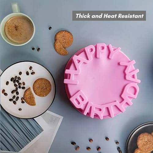 TLISMI Soft Silicone Happy Birthday Letter Embossed Cake Mould for Cakes| Microwave Oven Safe| Kitchen Cake Baking Tools| Non-Stick Round Shape Mold for Jelly, Pudding, Muffin (Multicolor, Pack of 1) - Image 5